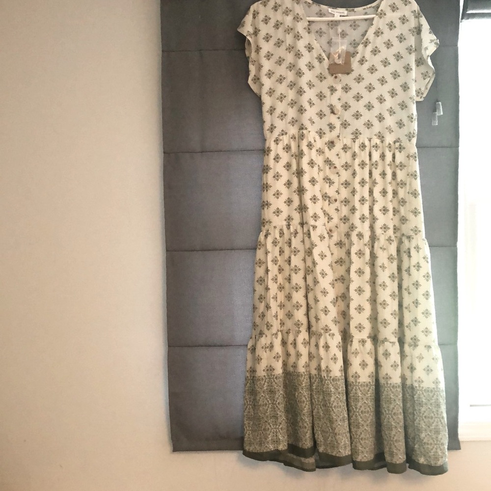 Blu Pepper tiered full button up dress with print
